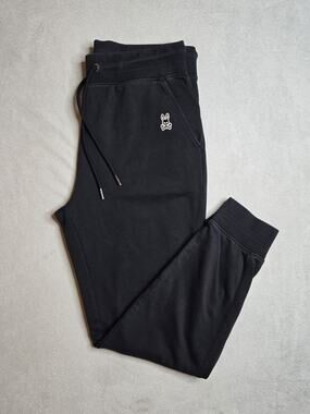 Psycho Bunny Men's Fleece Joggers Black Sweatpants Classic Embroidered Logo